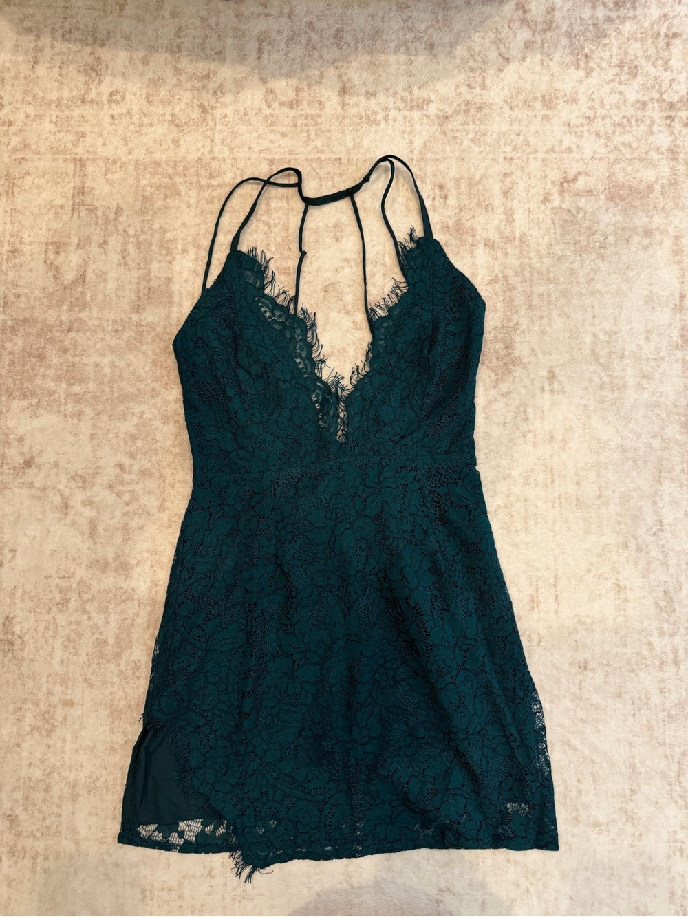 Tobi Teal Lace Fringe Mini Dress